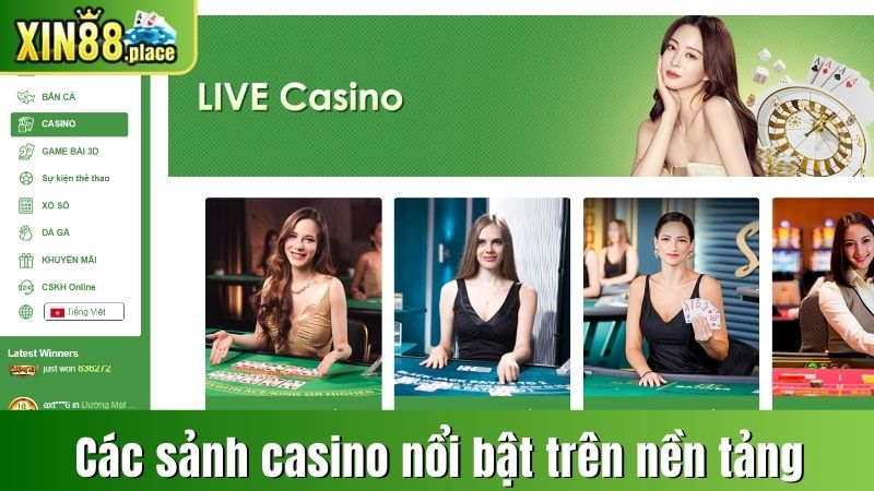 Các sảnh casino nổi bật trên nền tảng